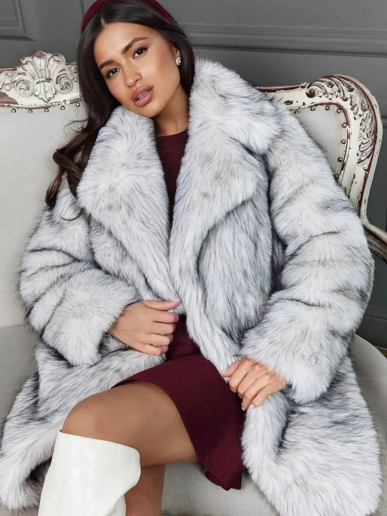 European and American Women's Clothing Imitation Fox Fur Jacket Autumn and Winter Loose Large Lapel Collar Medium and Long Fur Jacket Multi-color