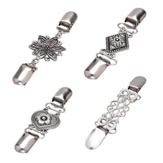 Elegant Sweater Brooches 4Pcs Vintage Clips for Women Girls, Retro Floral Cardigan Clips, Scarf Clasps Cloak Shawl Clip, Waist Cincher Loose