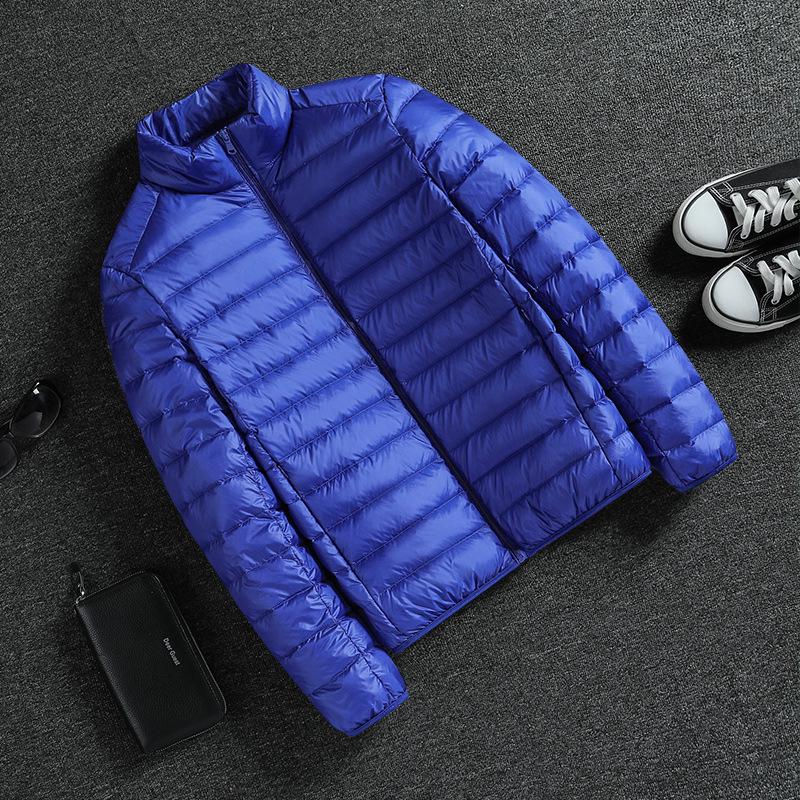 

Мужская ультралегкая зимняя хлопковая куртка, короткий воротник-стойка, плюс бархат, большой размер L королевский синий