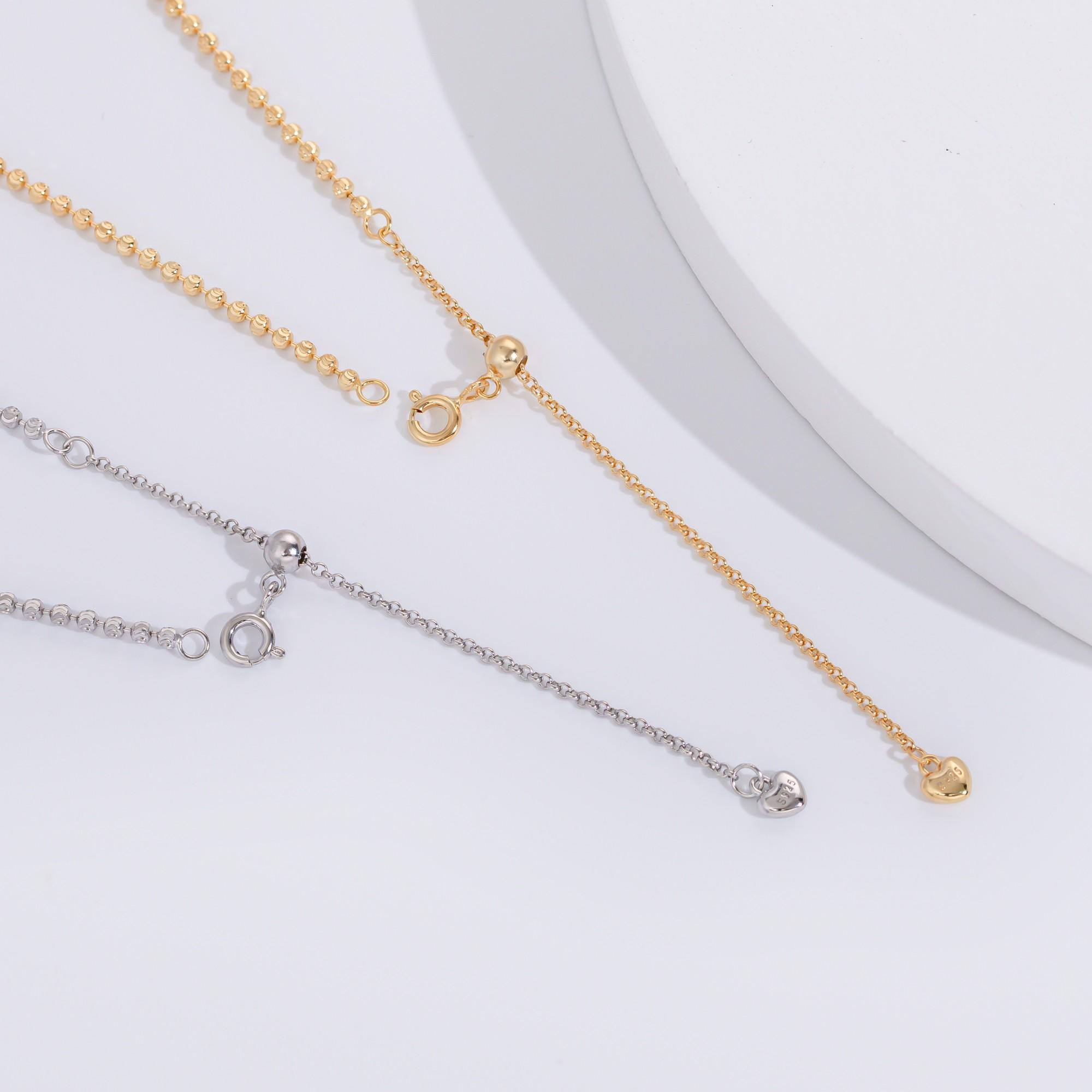 CH011 24inches Beads Adjustable Chain 925 Sterling Silver 18k Gold Plated Necklace for DIY Jewelry 60cm Adjustable