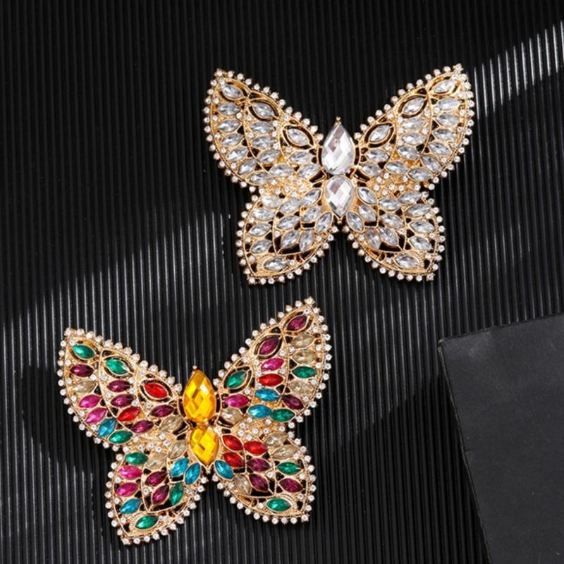 Crystal Butterfly Brooch Zinc Alloy Elegant Design Lightweight For Daily Wear And Evening Event Secure Pin Gift