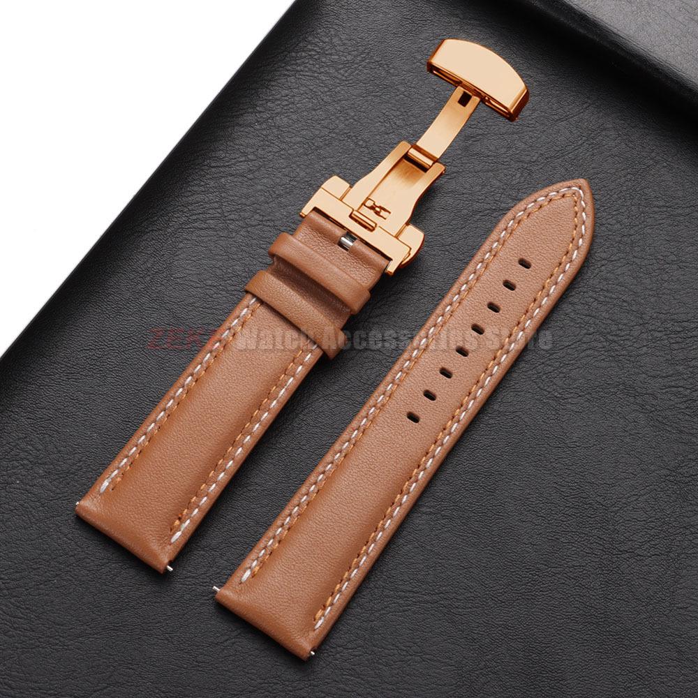 Doppelt genähtes Echtleder Uhrenarmband 20mm 22mm 24mm Armband für Seiko Faltschließe Rindslederband für Omega Uhrenarmband