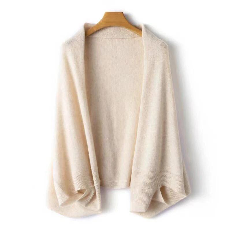 100%Wool Women'S Knitted Shawl Scarf Soft Warm Knitwear Cardigan Cloak Wraps Shoulder Neck Protect Pashmina Scarves Dual Use