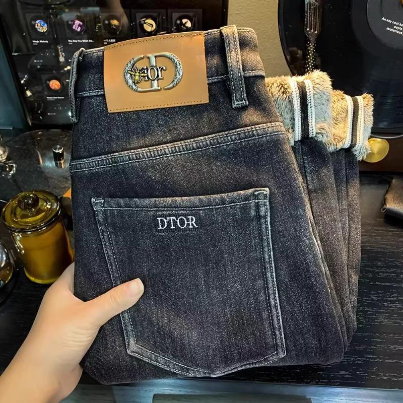 Fleece-lined Thick Jeans Men2024Winter New Fashion Brand Slim Stretch Skinny and All-Matching Warm Trousers