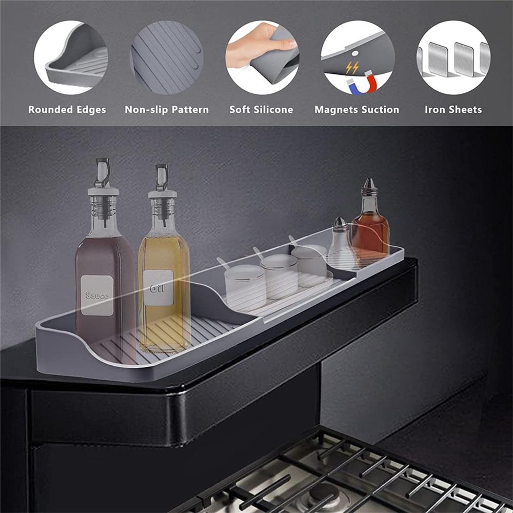 30-inch Kitchen Stove Top Rack, Stainless Steel Built-in Non-slip Rubber Mat Spice Rack for Flat-top Stoves, Kitchen Organizer Rack