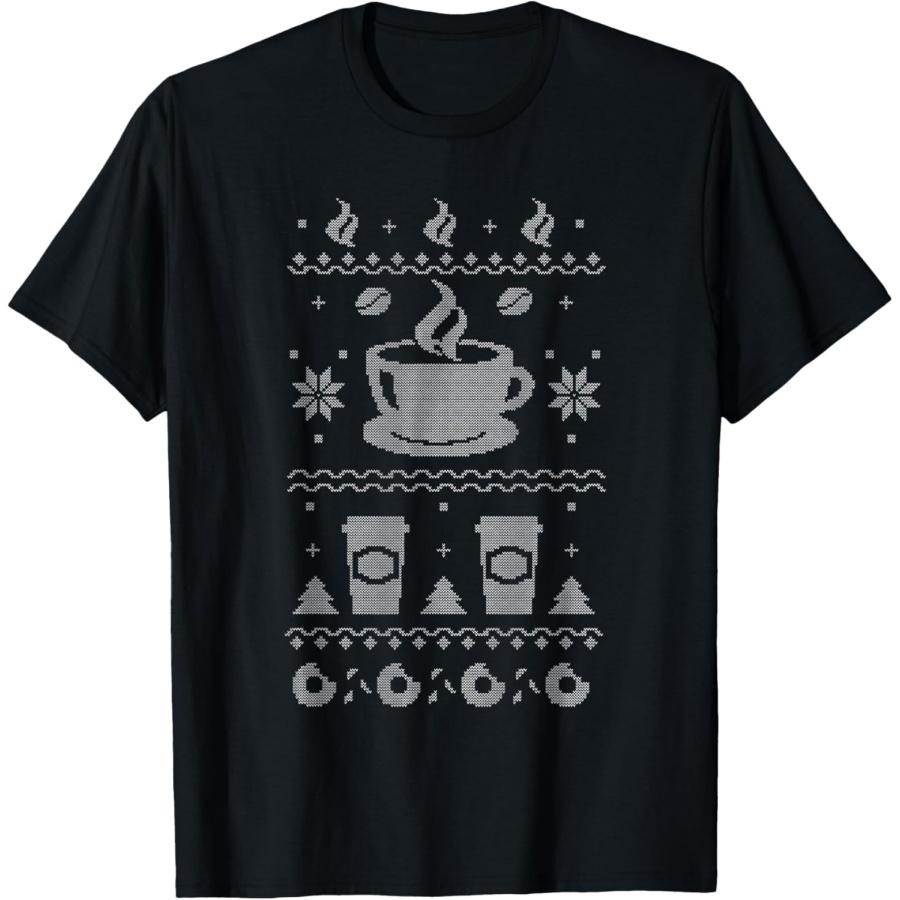 Coffee Themed Ugly Christmas Sweater Style T-Shirt T-Shirt S