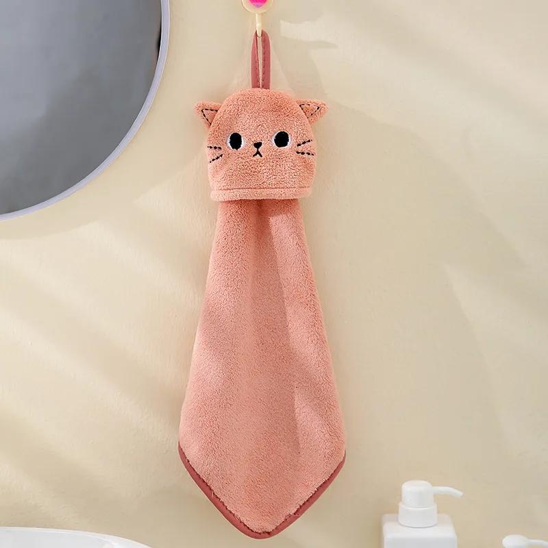 

Cute Cat Kitchen Cleaning Towel Hanging Hand Towels Absorbent Dishcloths Coral Velvet Soft Cleaning Cloth Rags розовый