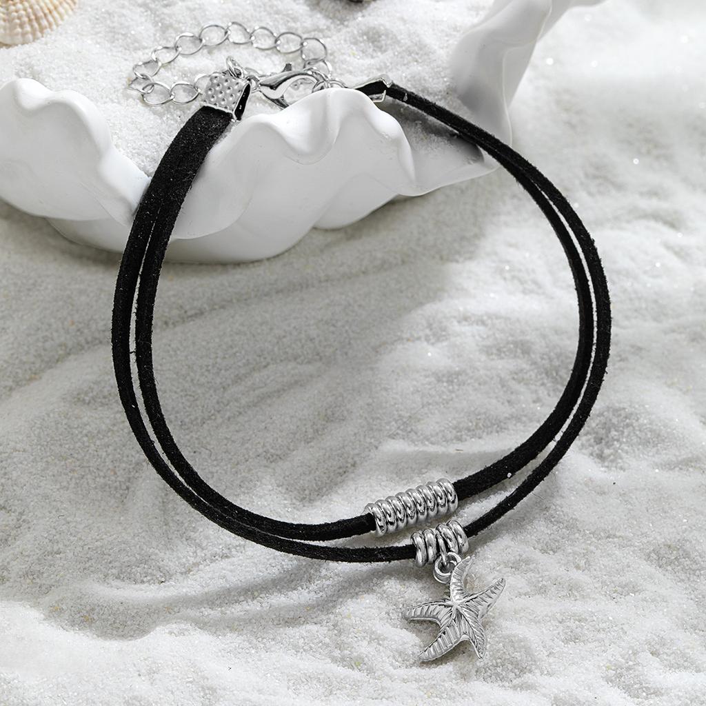 Seaside Resort Style Double Black Rope Starfish Anklet, Minority Design Sense Beach Versatile Anklet for Women