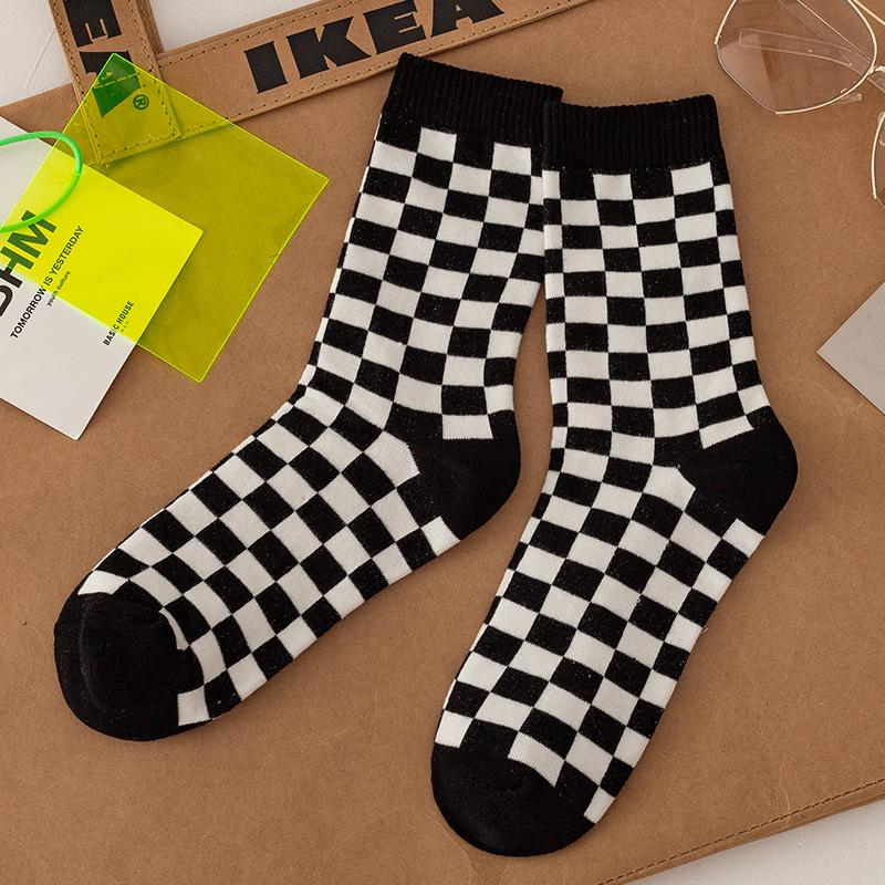 Socken in japanischem Stil mit Tiermuster, mittellang: Kuh, Zebra, Katzen-Design, Unisex, Schwarz & Weiß