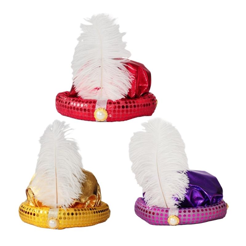 Arab Style Funny Hat with Feather Personality Carnivals Party Christmas Unisex Casual Beanies Hat Adult Cap