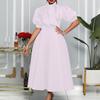 Large Size Women's Clothing Summer New Bow Socialite Solid Color Banquet Dress Skirt Short Sleeve Dress