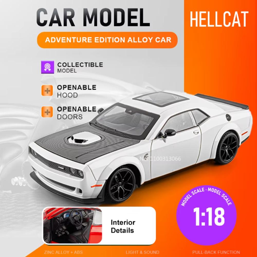 1:18 Hellcat 720S Car Toy Alloy Diecast Model Sound and Light Doors Opened Front Wheel Steering Vehices Birthday Gift for Friend