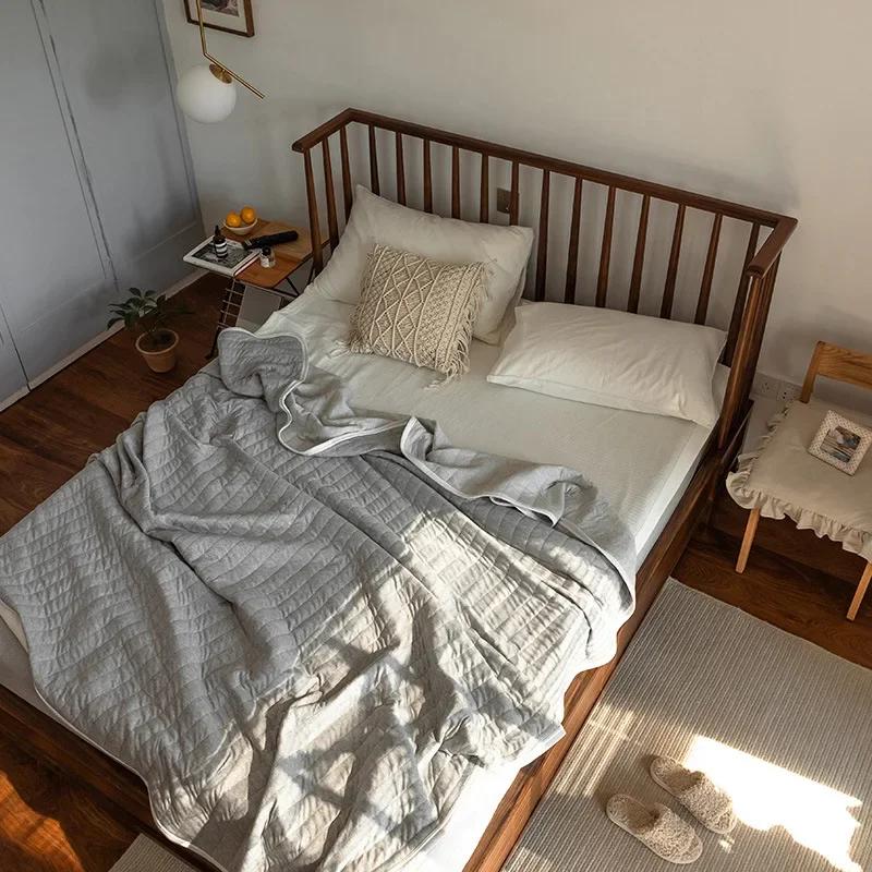 Stripes 100% Cotton Summer Blanket for Bed Soft Skin Friendly Queen Quilt for Summer Air Conditioner Thin Comforter Breathable