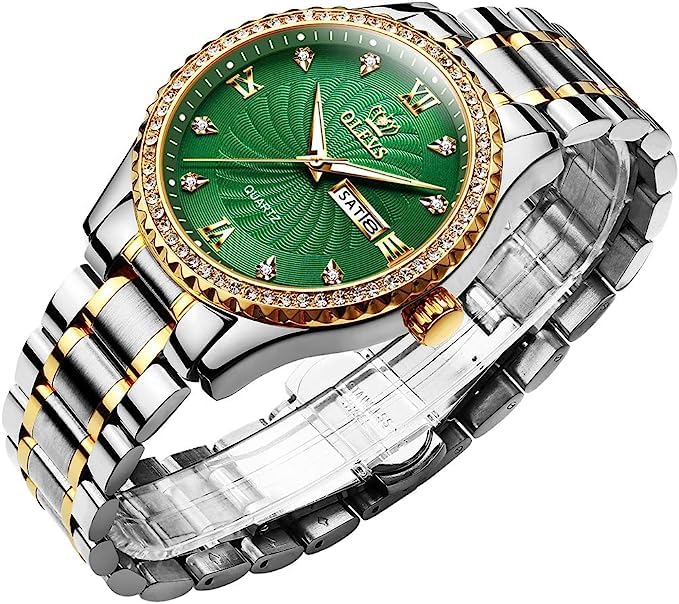 

OLEVS Men s Business Watch with Metal and Stainless Steel Band, Analog Display, Stylish Casual Watch (Silver-White with Green Dial)