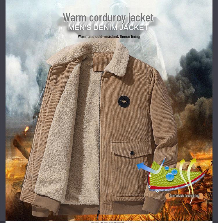 Men's 2025 Corduroy Lamb Wool Coat - Velvet Lined Cotton Winter Jacket