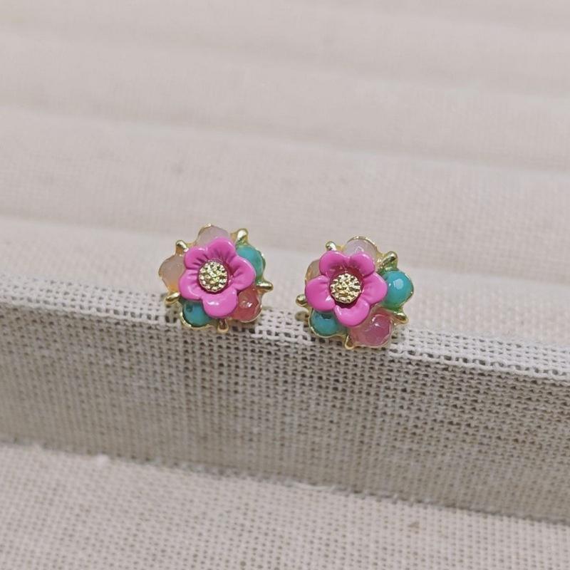 

Korean Sweet Design Durable Stud Earrings Enamel Flower Popular For Women Fashion Party Zircon Gifts