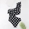 One Shoulder Polka Dot Ruffle Swimsuit Cutout One Piece Swimwear Beachwear Bathing Suit for Women