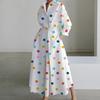 Boho Polka Dots Print Womens Wrap Shirt Dress Long Sleeve Maxi V Neck Swing Dress Lapel Collar Long Dress
