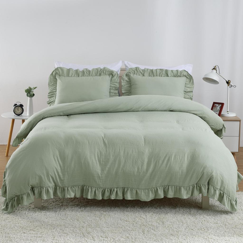 104"x90" Lotus Leaf Edge Bedding Duvet Cover Set Large Double Bed Bedroom Soft Washed Polyester 1 Duvet Cover + 2 Pillowcases