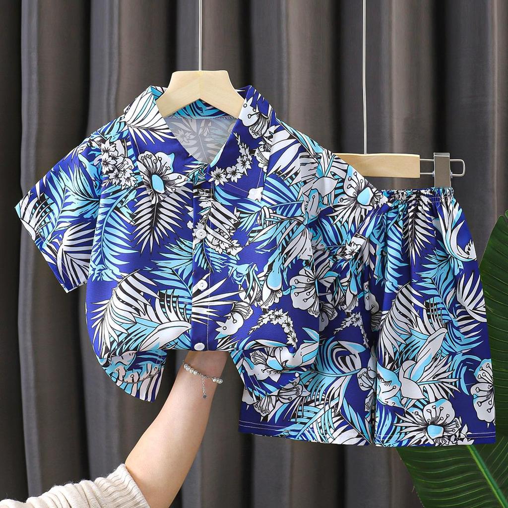 Trendy Summer Beach Short Sleeve Set for Kids – Handsome Two-Piece Outfit