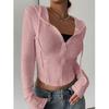 Women S Slim Fit Hooded Zip Up Knit Cardigan Long Sleeve Top