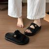 Large Size Thick-bottomed Cool Slippers Women's Summer Denim Outer Wear Velcro Printed Beach One-word Slippers
