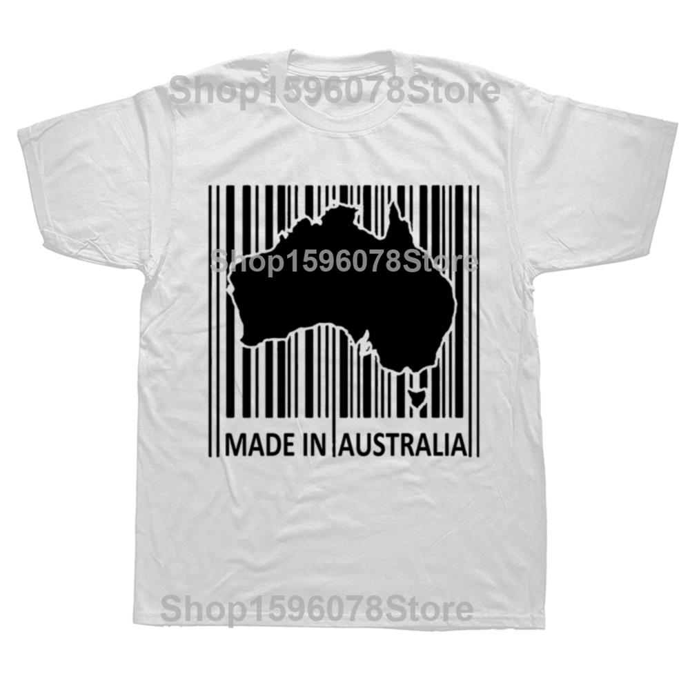 Funny Made In Australia Barcode Aussie Map T Shirts Men Women Cotton Humor Australian Tee Short Sleeve Unisex Loose Clothing