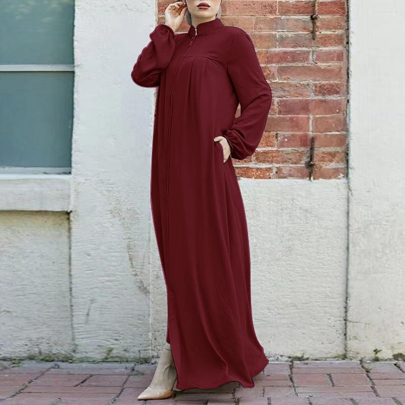 Women's Middle Eastern Style Stand Collar Zipper Cardigan with Pockets