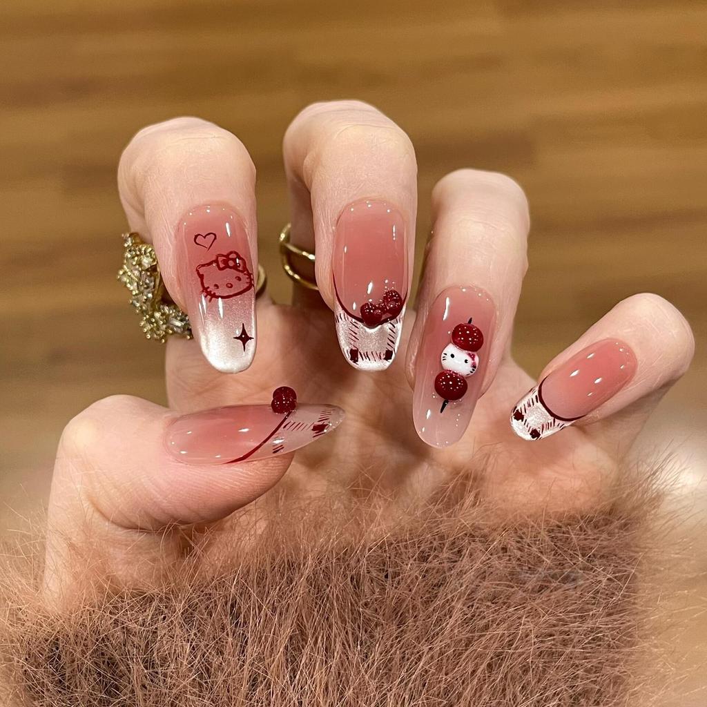 ins hand-painted k cat's eye pure handmade wearing nail long atmosphere white nail patch fake nail