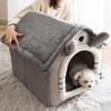 Dog Bed Cat House Gray Soft Plush Detachable Semi Enclosed Foldable Warm Cat Villa Pet Dog Nest Four Season Universal Cat Bed