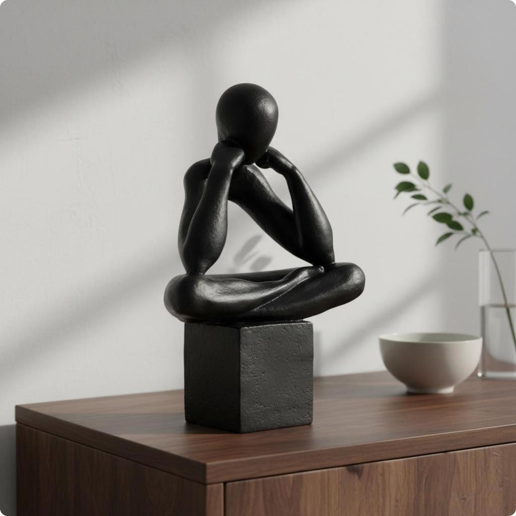 Thinker Statue, Modern Minimalist Meditation Pensive Pose
