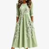 Spring and Summer 2026 New Round Neck 7-point Sleeve Casual Loose Long Printed Dress - Bamboo Hemp