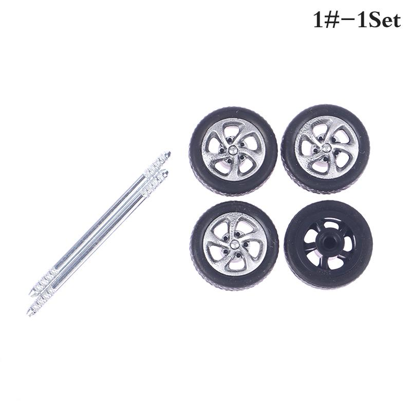 1Set 1:64 Car Wheels For Hotwheels Rubber Tire With Wheel Axle Model Car Modified Part DIY Racing Vehicle Toys