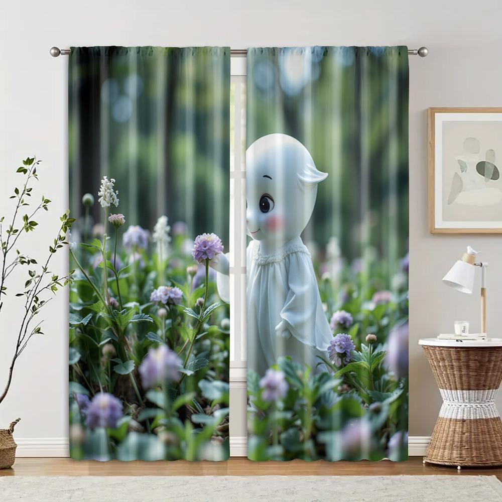 

2 шт., фильтрующие шторы (исключая удилища, неподвижный, без батареек) Милый призрак (2) для использования в спальнях и гостиных 29x65in(75x166cm)