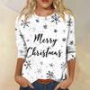 Women's Casual Christmas Print Three-Quarter Sleeve Round Neck Loose Fit Shirt