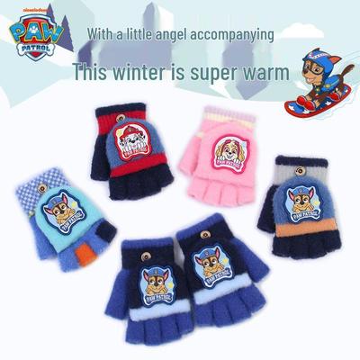 Paw Patrol Kids' Flip-Top Knitted Gloves: Warm Half-Finger Design for Boys & Girls