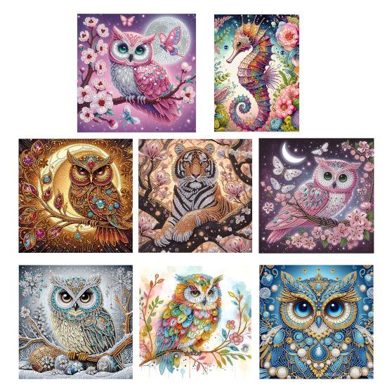 Rhinestone Painting Kits for Beginners 5D Animal DIY Rhinestone Art with Special Shaped Drills Owl Seahorse Gem Art Rhinestone Crafts