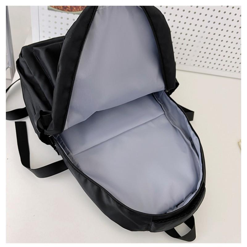 Trendy Cool Pure Black Schoolbag Men's 2024 New College Student Backpack Women's Multi-pocket Large-capacity Casual