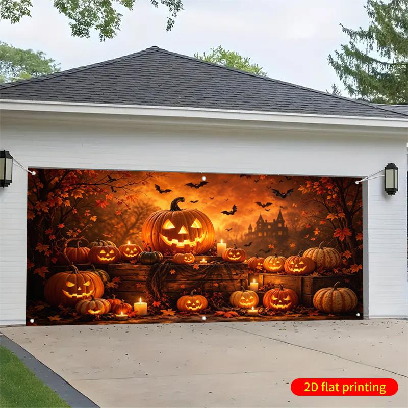2D flat banner 1 piece suitable for the retro garage door background of Halloween pumpkin lanternszyc