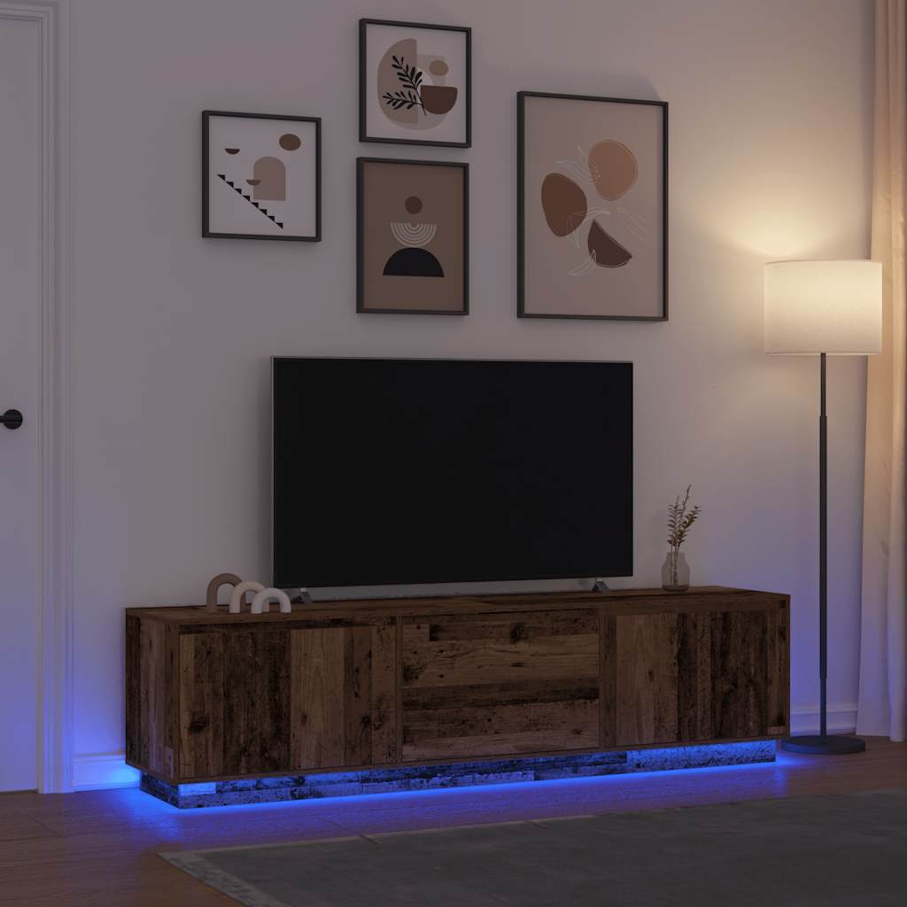 TV Stand with LED Lights Reclaimed Wood Look 193.5x41x50 cm