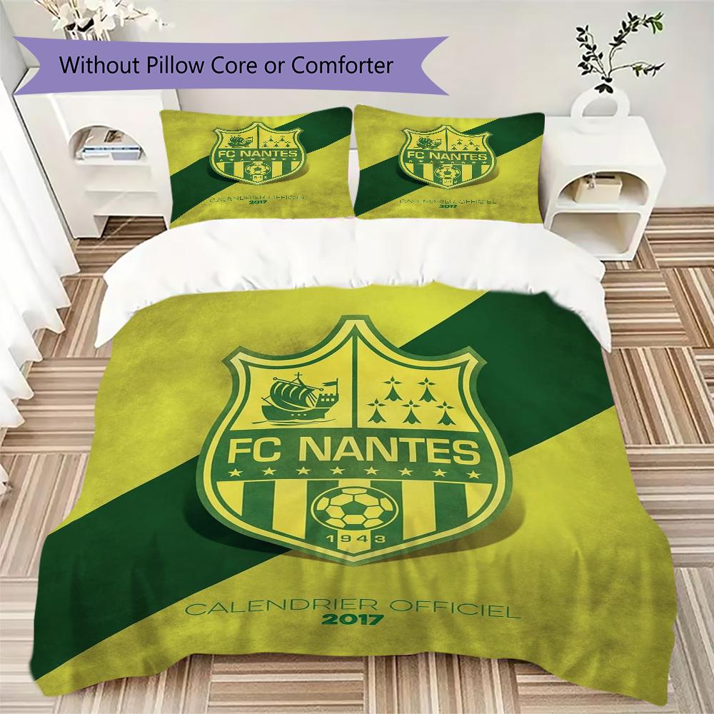 FC Nantes Pattern Bedding uilt Set uilt Cover Pillowcase Home Decoration Birthday Gift (1 * duvet cover + 2 * pillowcase without core)