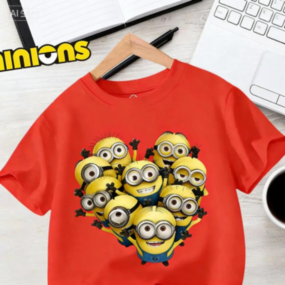 Kids Summer Cute Minions Cartoon Animation Print T-shirt for Outdoor Travel Girls Boys Casual Sports Short Sleeve
