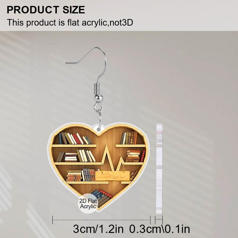 2D Flat Bookshelf Dangle Earrings, Lightweight Acrylic Material,Ideal for Women, Perfect As Party Gifts, Jewelry, and Teacher's Day Gifts.