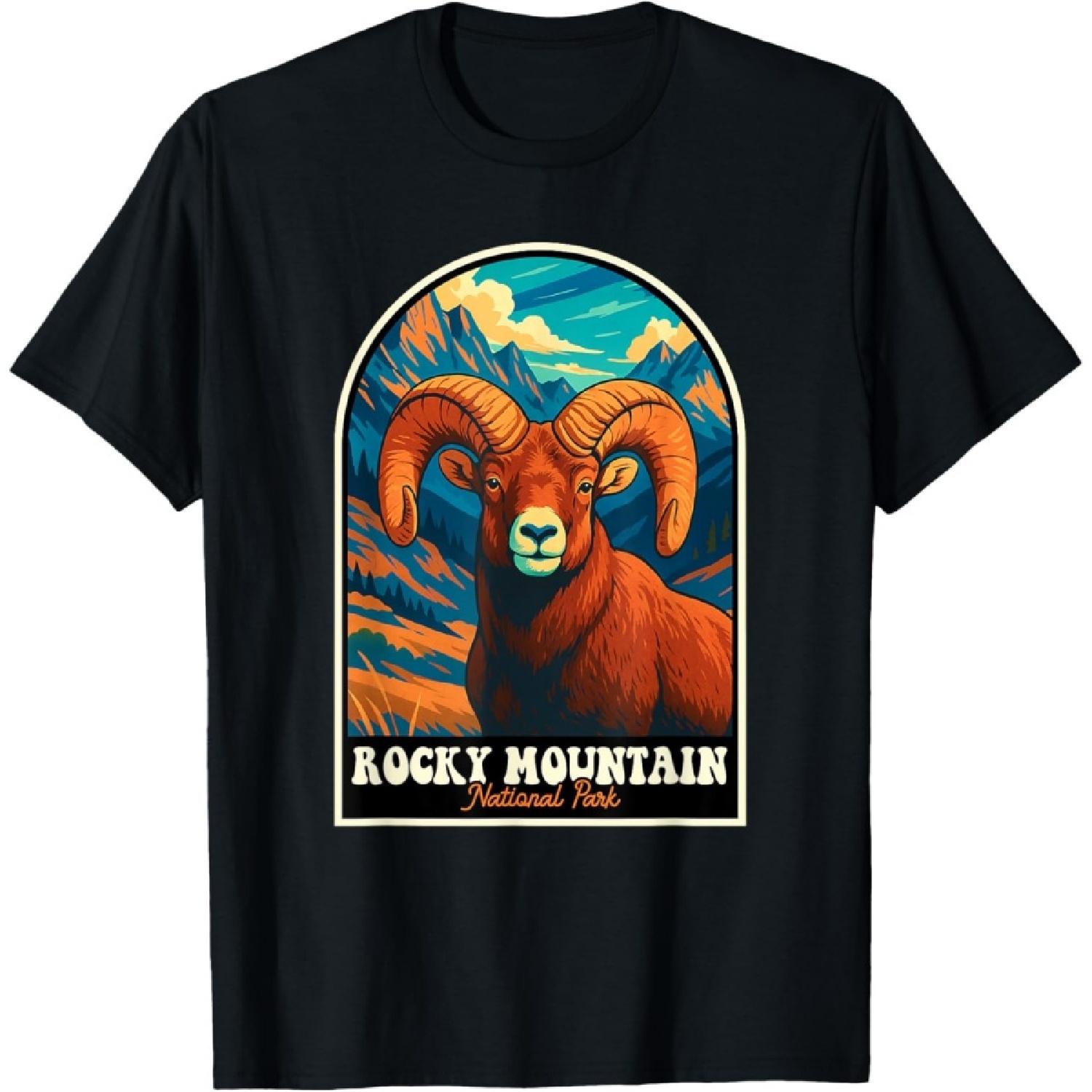 Rocky Mountain Bighorn Sheep Vintage Park Wildlife Art T-Shirt S