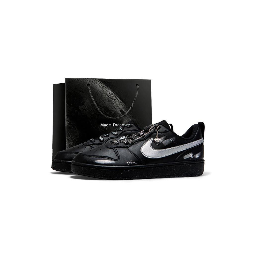 Nike Court Borough Leather Slip Resistant Abrasion Resistant Low Top Skateboard Shoes Women's Black Silver DV5456-002(Team1517-SBOX)