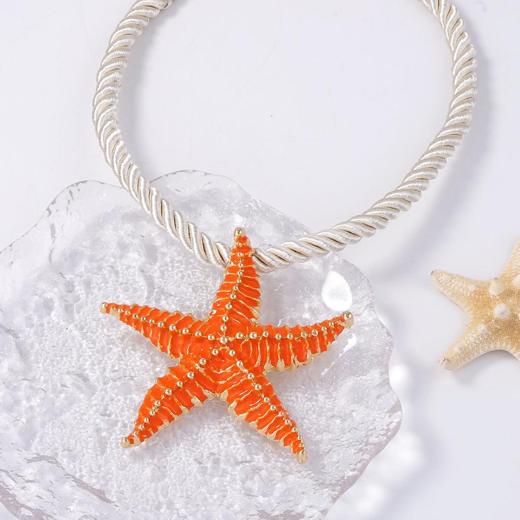 European and American Simple Fashion Exaggerated Large Plate Alloy Dripping Oil Multi-color Starfish Pendant Necklace Ocean Vacation Accessories