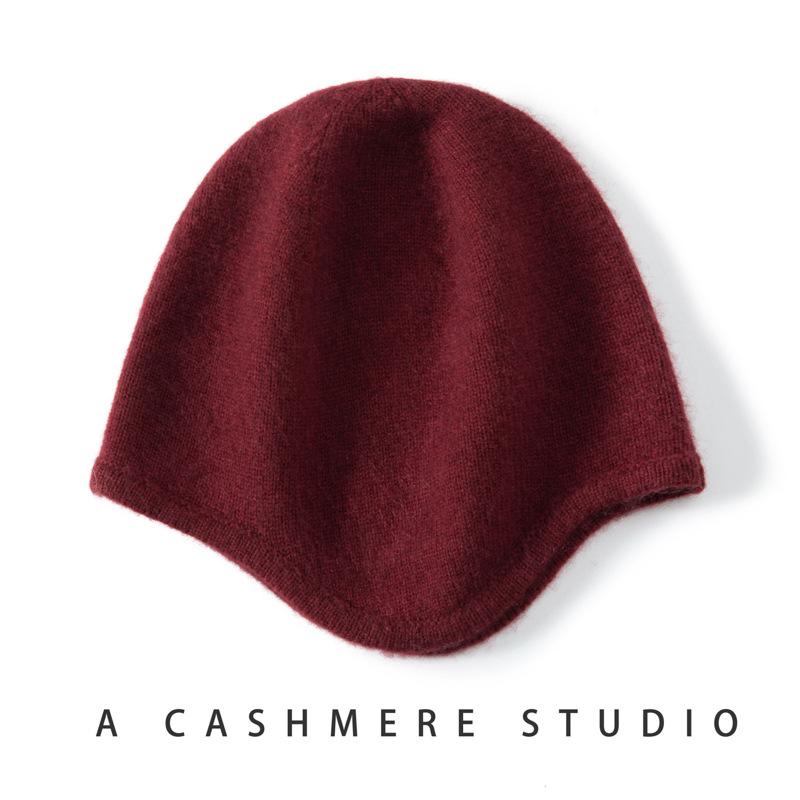 Cashmere knitted cold hat women's autumn and winter warm ear protection solid color wool hat showing face small versatile fashion hat