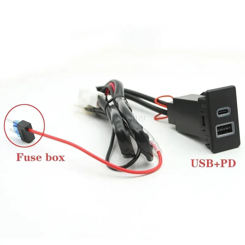 Dual USB and Type C Ports Car Charger for Nissan Patrol Y60 Y61 Phone Charger Auto Adapter 12V 2.1A LED Light