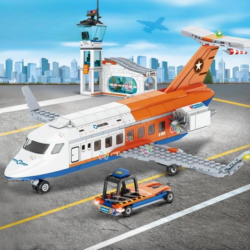 3in1 City Series Aviation Cargo Plane Helicopter Airport Airbus Airplane Control Tower DIY Building Blocks Toy Set Kids Boy Gift