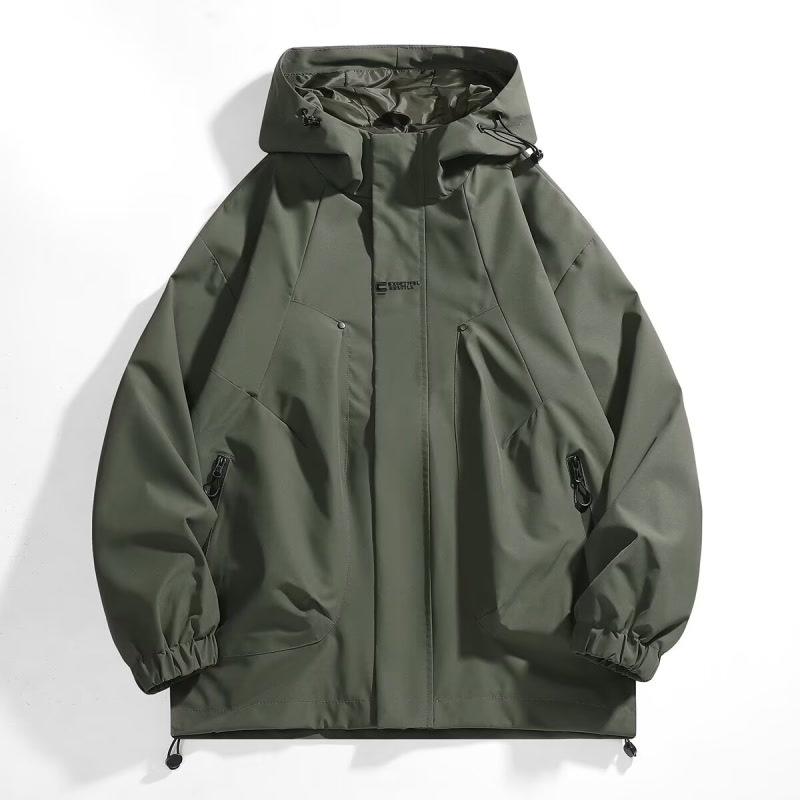 Men's Spring 2026 American Windbreaker: Mountain-Style, Outdoor, Three-Proof, Casual, Loose-Fit Hooded Jacket